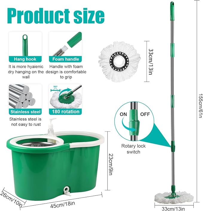 Spin Mop and Bucket with Wringer Set, 3 Microfiber Mop Heads - Image 2