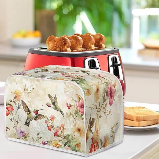 Hummingbird Flower Print 4 Slice Toaster Cover for Home Kitchen Accessories Decor Small Kitchen Appliance Bread Maker Cover
