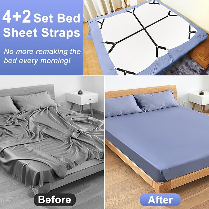 6 Pack Bed Sheet Straps Fitted Bed Sheet Fasteners Clips Black | Adjustable - Image 2