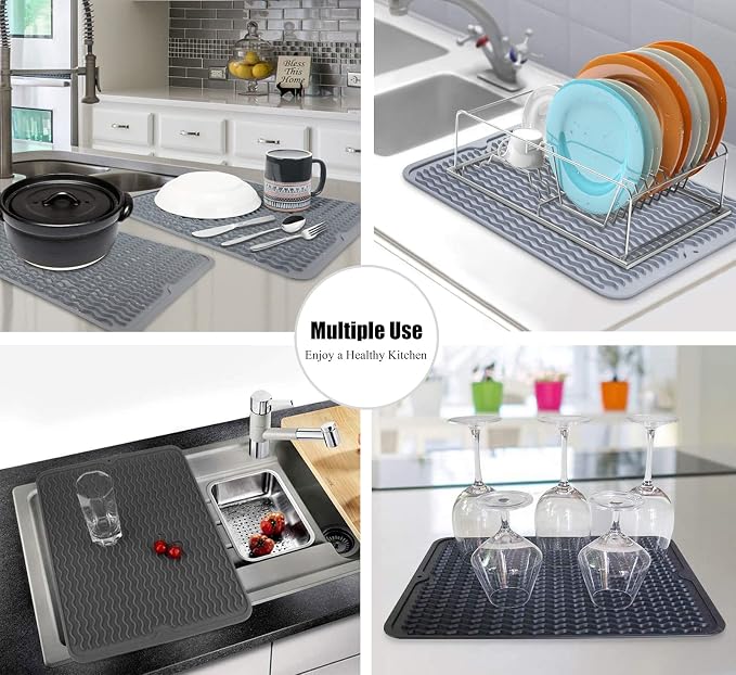 Silicone Dish Drying Mat, Non-Slip Easy Clean Sink Mat, Large Heat-resistant - Image 7