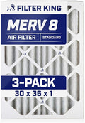 Filter King 30x36x1 Air Filter | 3-PACK | MERV 8 HVAC Pleated A/C Furnace Filters | MADE IN USA | Actual Size: 29.5 x 35.5 x .75"