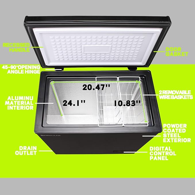 Small Mini Chest Freezer with 2 Hanging Baskets Electronic Control to 1℉Top Open Door Open Freezer Energy Saving Quiet Operation Perfect for Dorm, Garage and RVS, Black