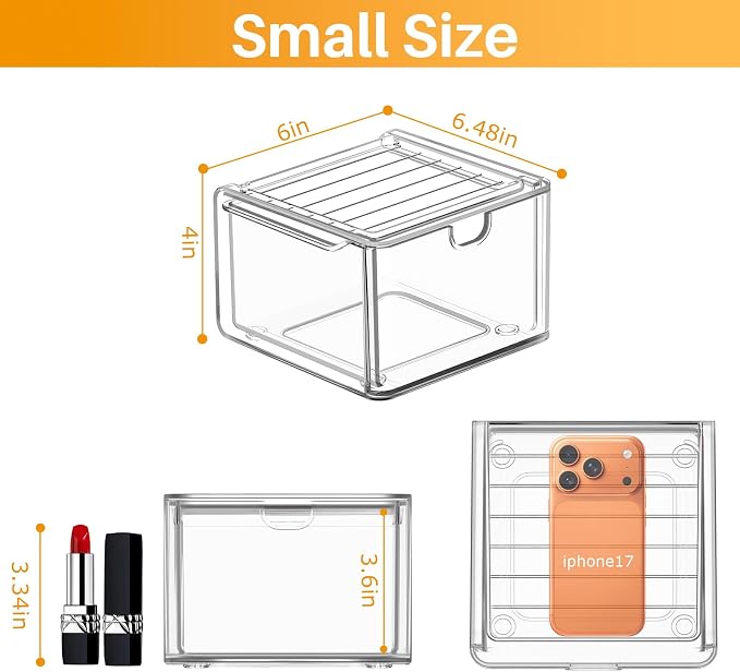 caktraie 6-Pack Stackable Acrylic Storage Drawers, Small | Smooth-glide drawers - Image 3