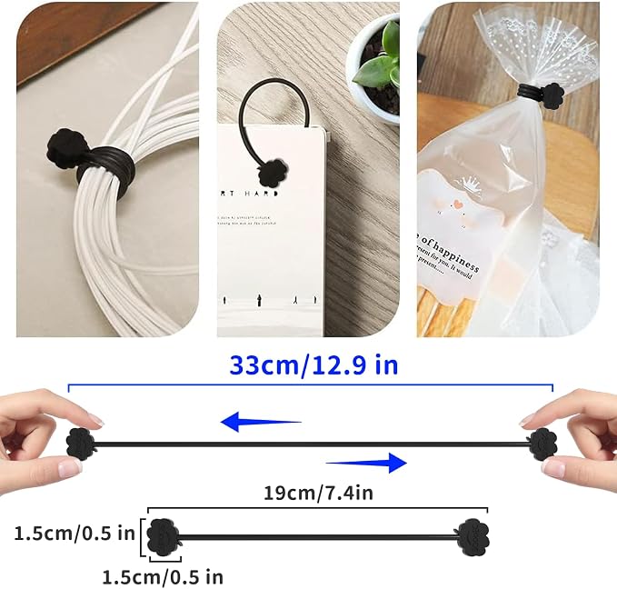 SOOOEC Magnetic Cable Ties 20 Pack, Cute Cloud 7.2" Silicone All Black | Strong - Image 3