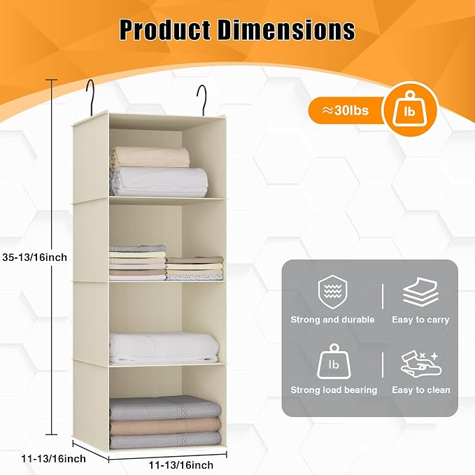 Hanging Closet Organizer 4-Shelf, Oxford Fabric Wardrobe Storage, shoes & - Image 3
