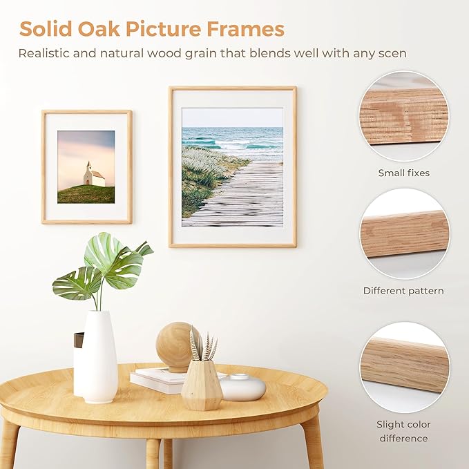Axeman 4x6 Oak Frame Set of 3 - Rounded Corner 4 x 6 Picture Frame Matted to 3.5x5 - USA-Sourced Oak Wood 4x6 Photo Frame with Tempered Glass for Tabletop or Wall Mount Display