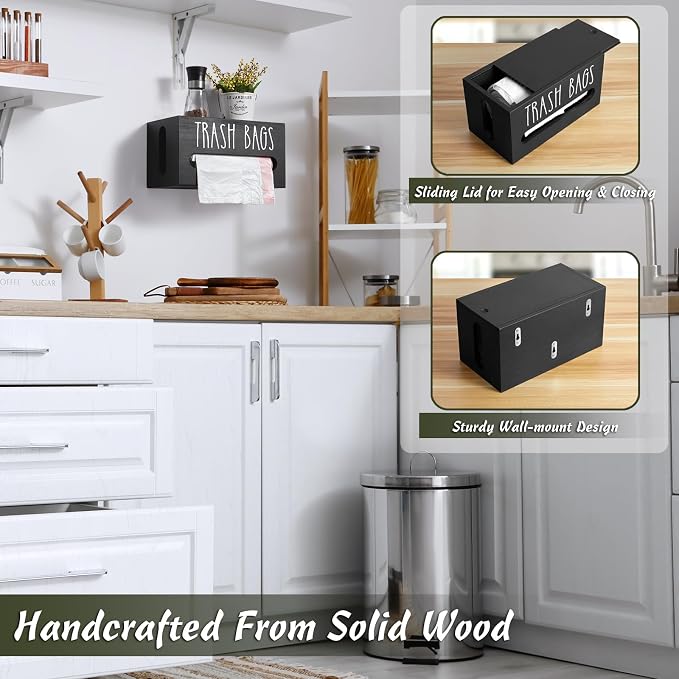 DRASTAR Trash Bag Dispenser, Trash Bag Holder Wall Mount, Wooden Trash Bag - Image 4