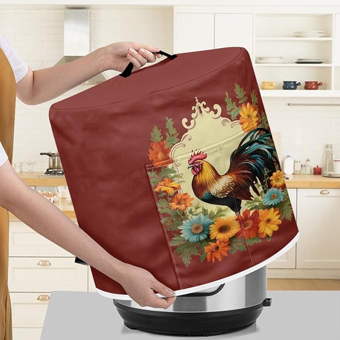 TODIYADDU Sunflower Rooster Pressure Cooker Cover for Women Trendy Instant Pot Cover with Top Handle and Pocket Kitchen Appliance Cover Dust Cover for 6 Quart Instant Pot and Extra Accessories Gifts