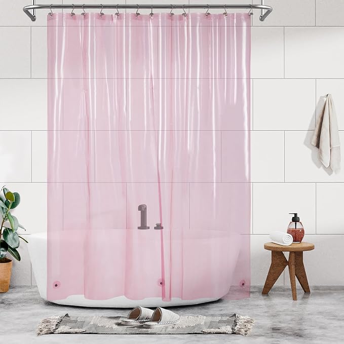 Barossa Design Clear Pink Long Shower Curtain Liner 72x78 by BarossaDesign