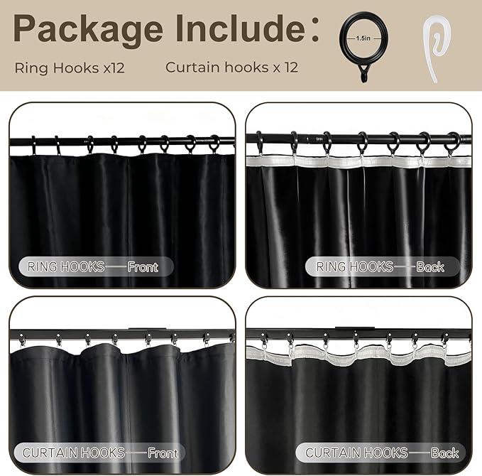 Room Divider Blackout Curtain Track Curtains Wall Dividers Panels Screen for Living Rooms Bedroom Office Privacy Partition Separation, W52 × L96 Inch,1 Panel, Black
