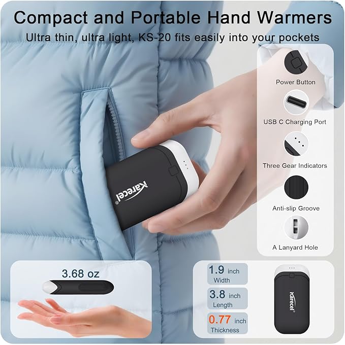 Karecel Heat-Conducting Silicone Rechargeable Hand Warmers 2 Pack, 10,000mAh Double-Sided Heating USB Electric Hand Warmers, Portable Pocket Heated Handwarmers, Hunting Essentials, Men Women Gifts