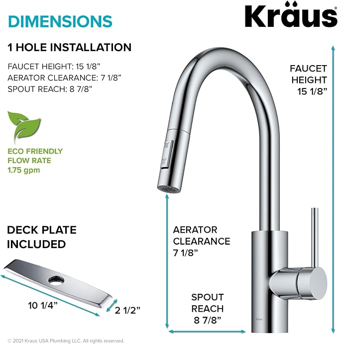 KRAUS Chrome 15 in Single Handle Pull Down Kitchen Faucet KPF-2620CH | - Image 5