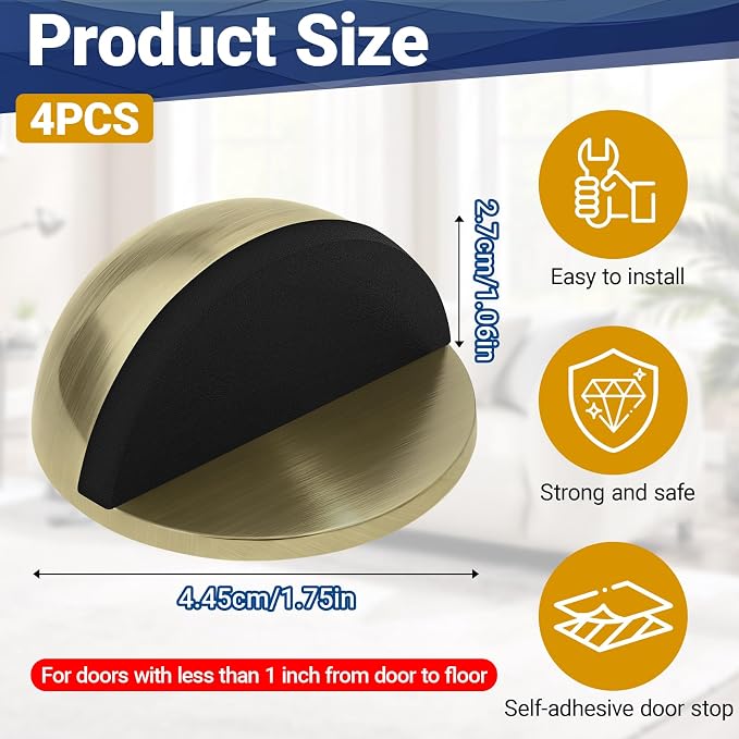 Self Adhesive Door Stoppers, Stainless Steel No Drill Rubber Floor Door Stop - Image 2