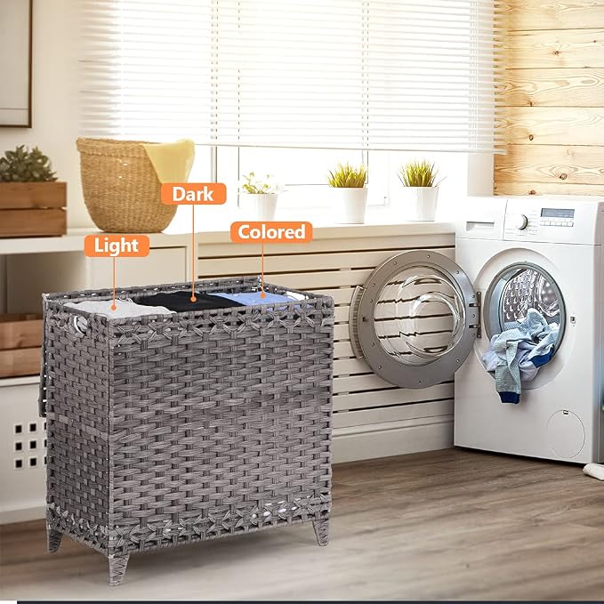 Laundry Hamper with 3 Removable Liner Bags, 132L Laundry Sorter with Lid - Image 9