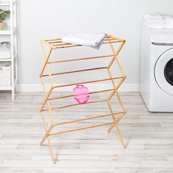 Collapsible Bamboo Drying Rack – Foldable Laundry Drying Stand - Image 4