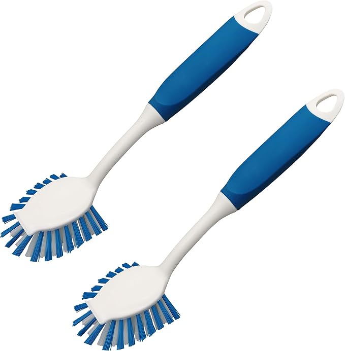2-Pack Dish Brushes with Scraper, Durable Nylon Bristles Kitchen Scrub Brush by PHYEX