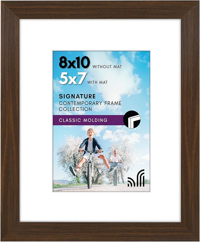 Americanflat 8x10 Picture Frame with Shatter-Resistant Glass - Use as 5x7 Frame with Mat or Display 8x10 Photo Without Mat - Signature Collection - Picture Frames for Tabletop and Wall - Walnut