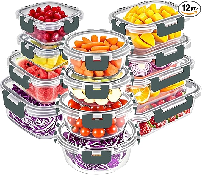 VERONES 12 Packs Glass Food Storage Containers Set by VERONES