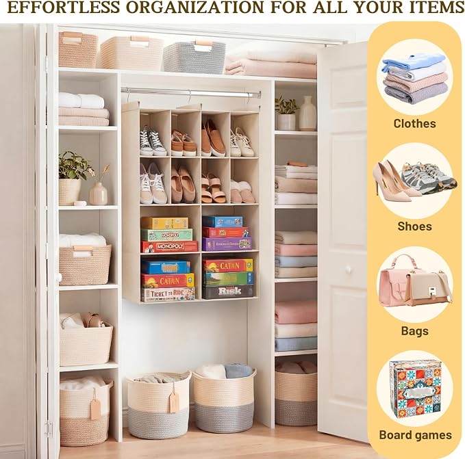 4 Tier Hanging Closet Organizer, 12 Compartments Dual Row Storage, 3 Sturdy - Image 6