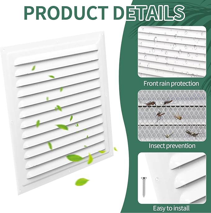 Gable Vents (10" x 10" 3Pcs) Aluminum Walls, Lofts, Garages more, More with Screens, Metal Shed Vents, Outdoor Houses, Loft Ceiling Reinforcement, Square Vents, Blinds, Exterior Grille(White)