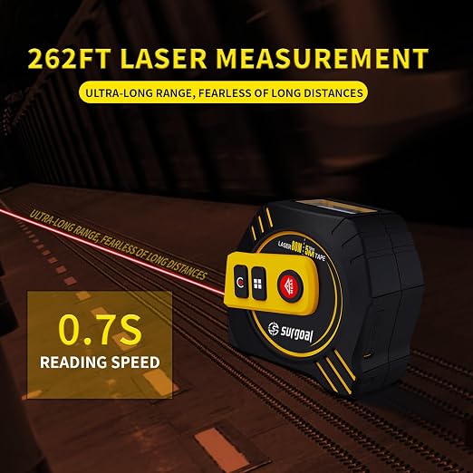 2-in-1 Laser Tape Measure USB-C Recharge 262Ft Laser & 16Ft Tape Red-Beam - Image 5