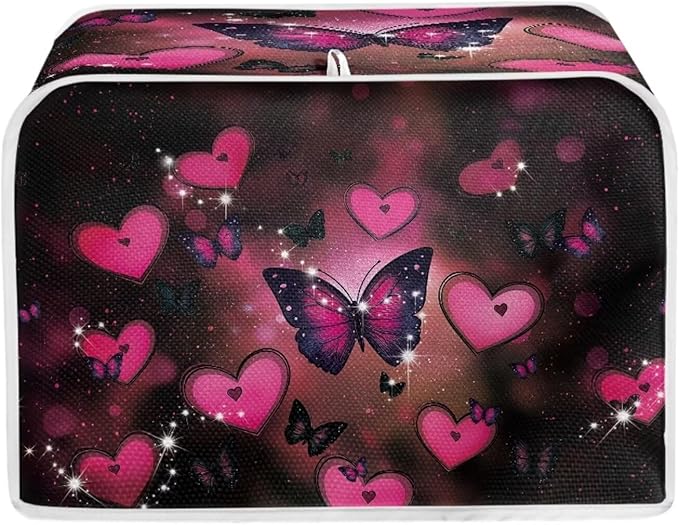 UNICEU Valentine's Day Toaster Dust Cover Protector Compatible with 2 Slice Butterfly Heart Print Heat-Resistant Dust Protection Anti-scratch Home Kitchen Decor