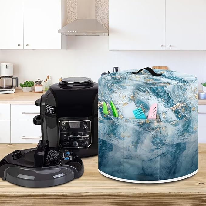 Marble Print Pressure Cooker Cover for Women Dust-proof Cover for Rice Cooker Air Fryer Kitchen Appliance Covers with Top Handle and Pocket Home Kitchen Decor Gifts for Friends