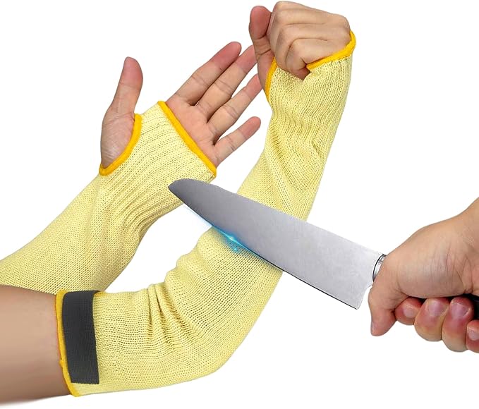 Cut Resistant Sleeves With Thumb Hole,Thin Skin Arm Protection Sleeves And Bruising, kevlar Sleeves For Gardening, Welding, Kitchen,For Women, Men, Elderly (Yellow, 17.7 in)