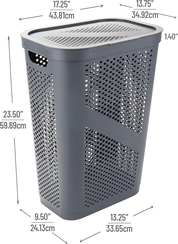 Mind Reader 60L Slim Laundry Hamper, Clothes Basket, Ventilated - Image 3
