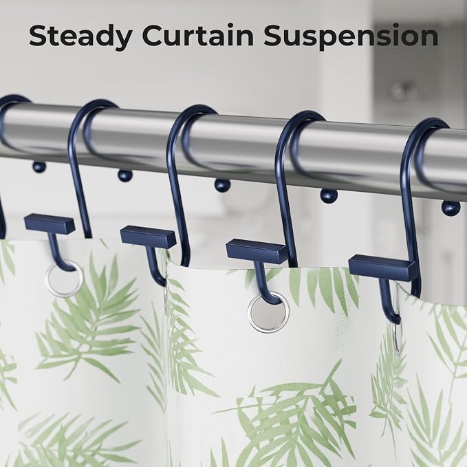 Navy Blue Shower Curtain Hooks, Bathway Shower Curtain Rings Rust Proof - Image 5