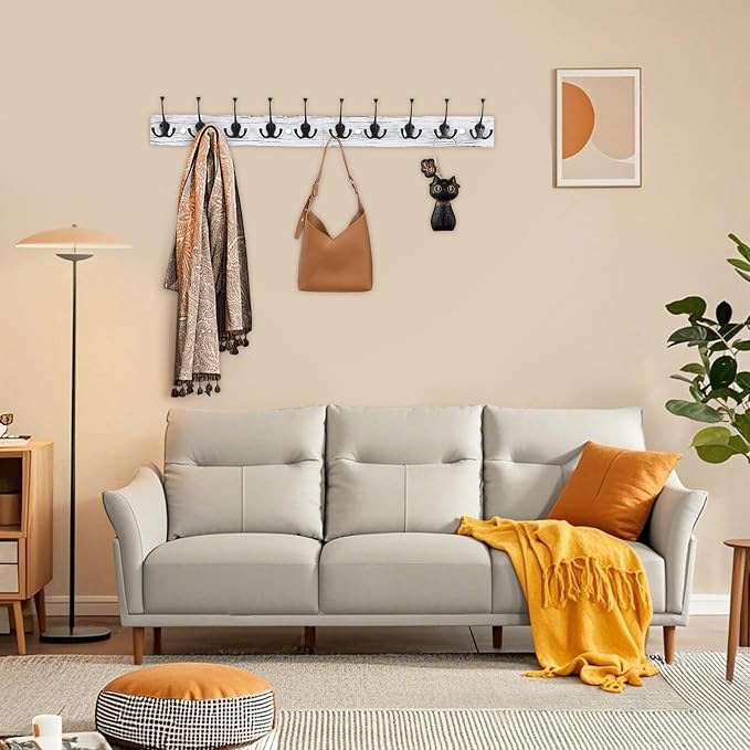 IBosins Vintage White Wall Mounted Coat Rack, Wooden Coat Hanger Wall Mount - Image 4