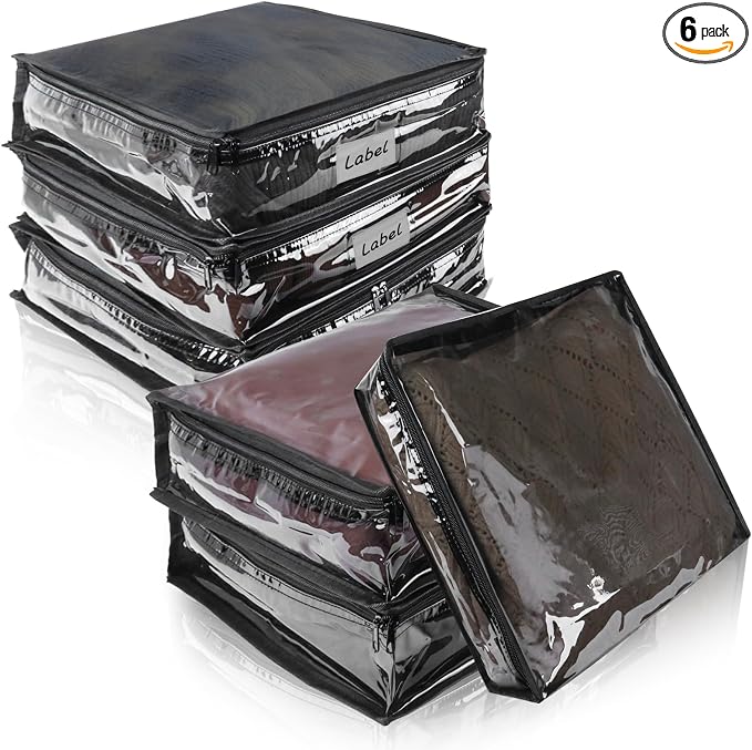 Clear Zippered Plastic Clothes Storage Bags, 6 Pack, Size: 10.5 x 10.5 x 2.5 by Heonay