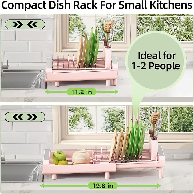 TOOLF Small Dish Drying Rack, Expandable and Space-Saving, Compact Design Fits - Image 2