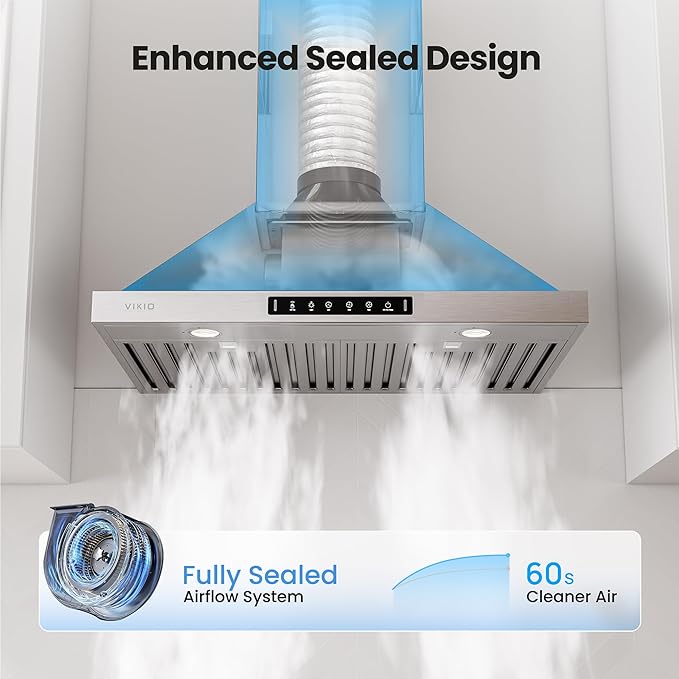 30 Inch Pro Wall Mount Range Hood 980CFM, Direct 3 Speed Panel with Gesture & Touch Control, Ducted/Ductless Stainless Steel Kitchen Vent Hood, Delay Shut-Off, Includes Duct & Filter