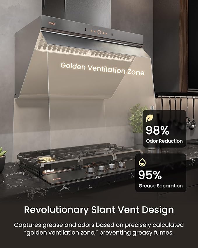 FOTILE JQG9007-Y 36" Under Cabinet or Wall Mount Kitchen Range Hood 1100 CFM 4 Speed Level with LED Lights, Fingerprint Resistance and Motion Control