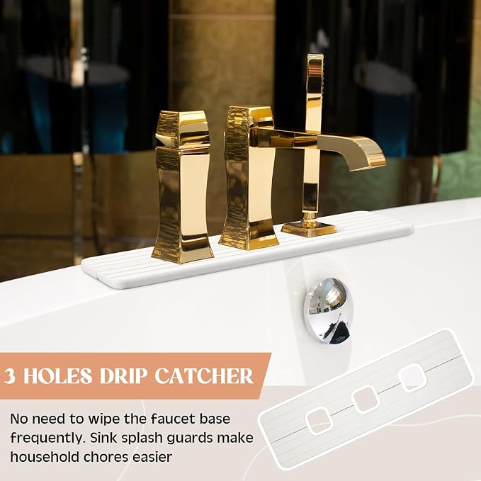 Teenyyou 3 Square Hole White Faucet Mat Kitchen Sink 16.14" x 4.49" | Bathroom - Image 6