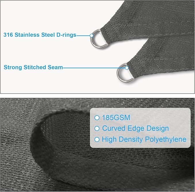 Amagenix Sun Shade Sail 12'X12'X12' Curved Edge Outdoor Shade Canopy Dark Grey Breathable 95% UV Block Shade Cloth for Patio Garden Backyard (We Make Custom Size)