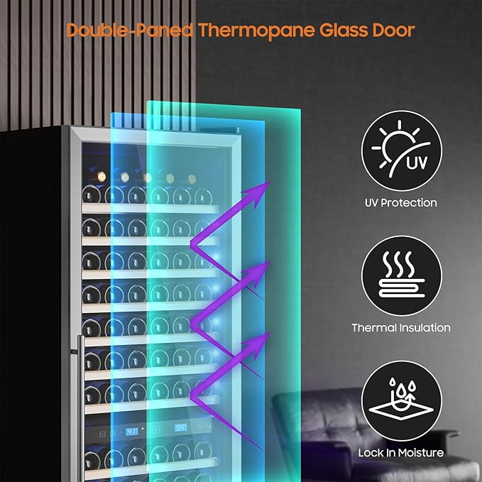 Wine Fridge 24 Inch-177 Bottle Wine Cooler Dual Zone Freestanding/Built-In with Upgraded Compressor, Low-Noise Wine Cellar & Intelligent Temperature Control