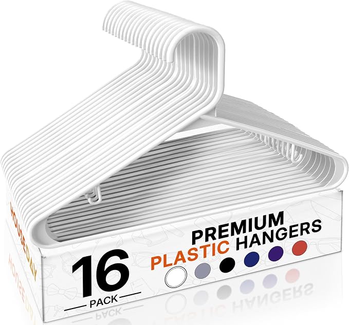 HOUSE DAY White Plastic Hangers 16 Pack, Slim Space-Saving Clothes Hangers | by HOUSEDAY
