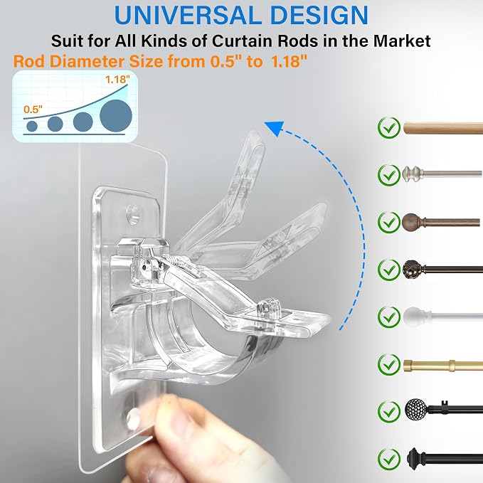 Antimbee 4-Pack No Drill Curtain Rod Brackets, Self Adhesive Rod Holders - Image 2