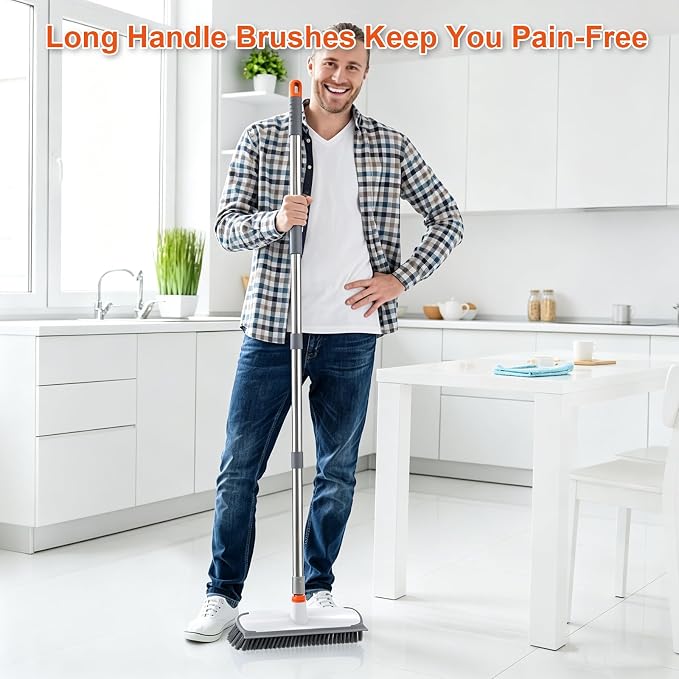 Floor Scrub Brush with Long Handle, Heavy-Duty Stiff Bristles - Image 3