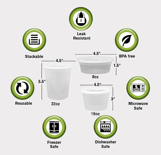 SafeWare Deli Containers with Airtight Lids 50 Mix Sets (16oz- 25 Set, 32oz 25 Set) Perfect for Slime, Portion Control, Microwavable, Dishwasher, Freezer Safe, Leakproof, Stackable