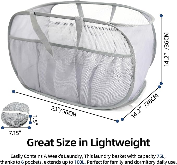 2 Pack Collapsible Laundry Baskets, Upgrade Pop Up Laundry Hamper - Image 3