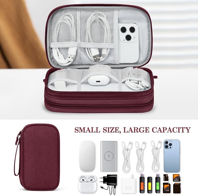 FYY Electronic Organizer, Travel Tech Pouch Bag, Wine Red | Wrist Strap - Image 6