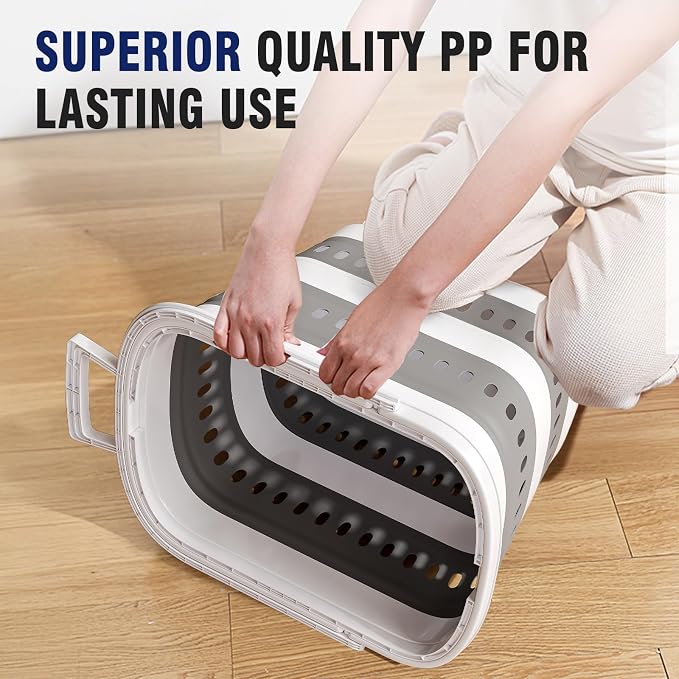 Collapsible Plastic Rolling Laundry Basket Hamper - Image 5
