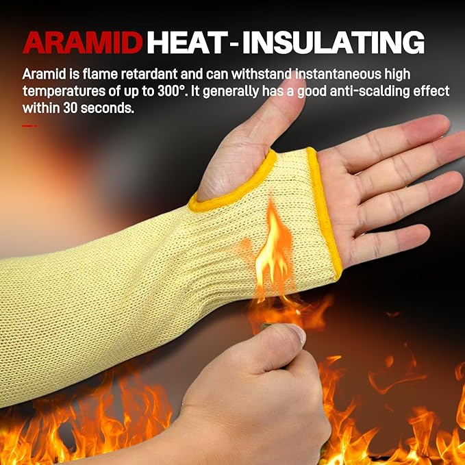 Cut Resistant Sleeves With Thumb Hole,Thin Skin Arm Protection Sleeves And Bruising, kevlar Sleeves For Gardening, Welding, Kitchen,For Women, Men, Elderly (Yellow, 17.7 in)