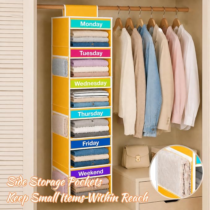Weekly Clothes Organizer for Closet, 6-Shelf Hanging Closet Organizer - Image 7