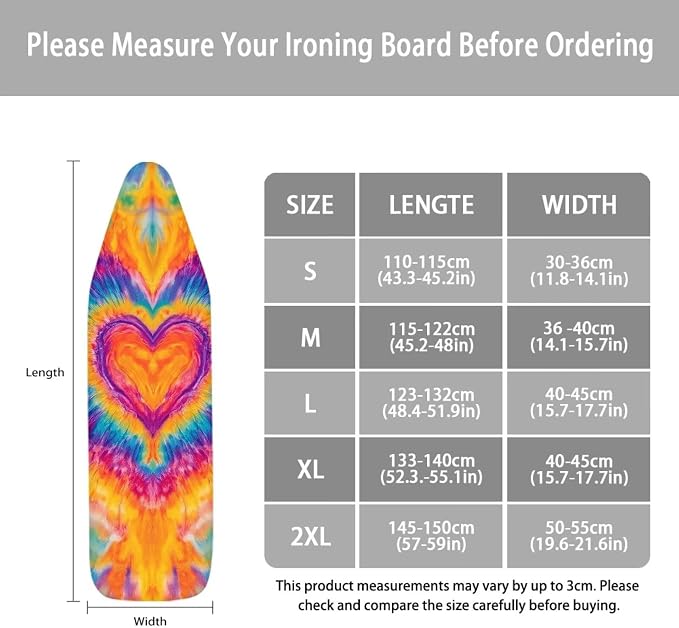 Tie dye Love Pattern Ironing Board Cover 15x49 Ironing Board Cover, Resist - Image 6