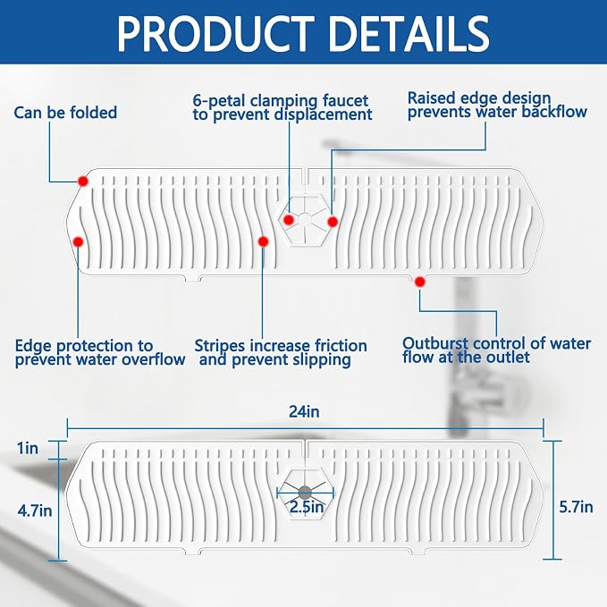Kitchen Sink Splash Guard-24 x 5.8'' Ultrathin Silicone Sink Mat Splash Guard - Image 2