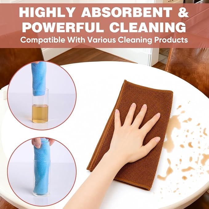 TEAWOO 10 PCS Brown Microfiber Cleaning Cloths, Car Towels, Kitchen Towels - Image 3